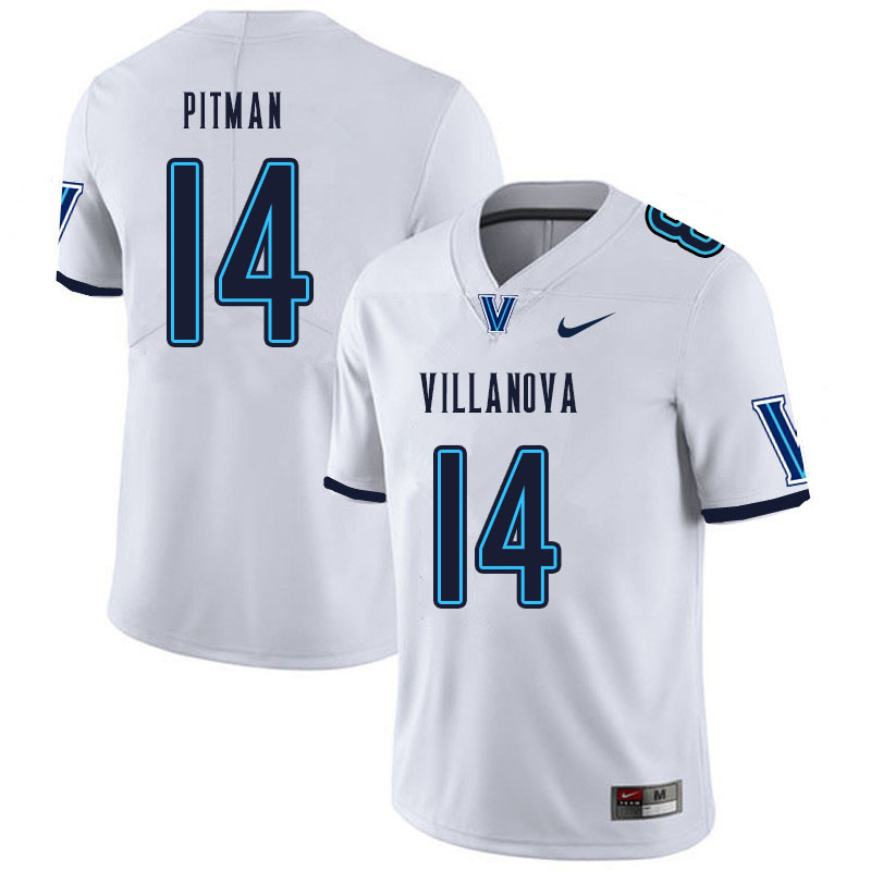 Men #14 Jonnie Pitman Villanova Wildcats College Football Jerseys Sale-White - Click Image to Close